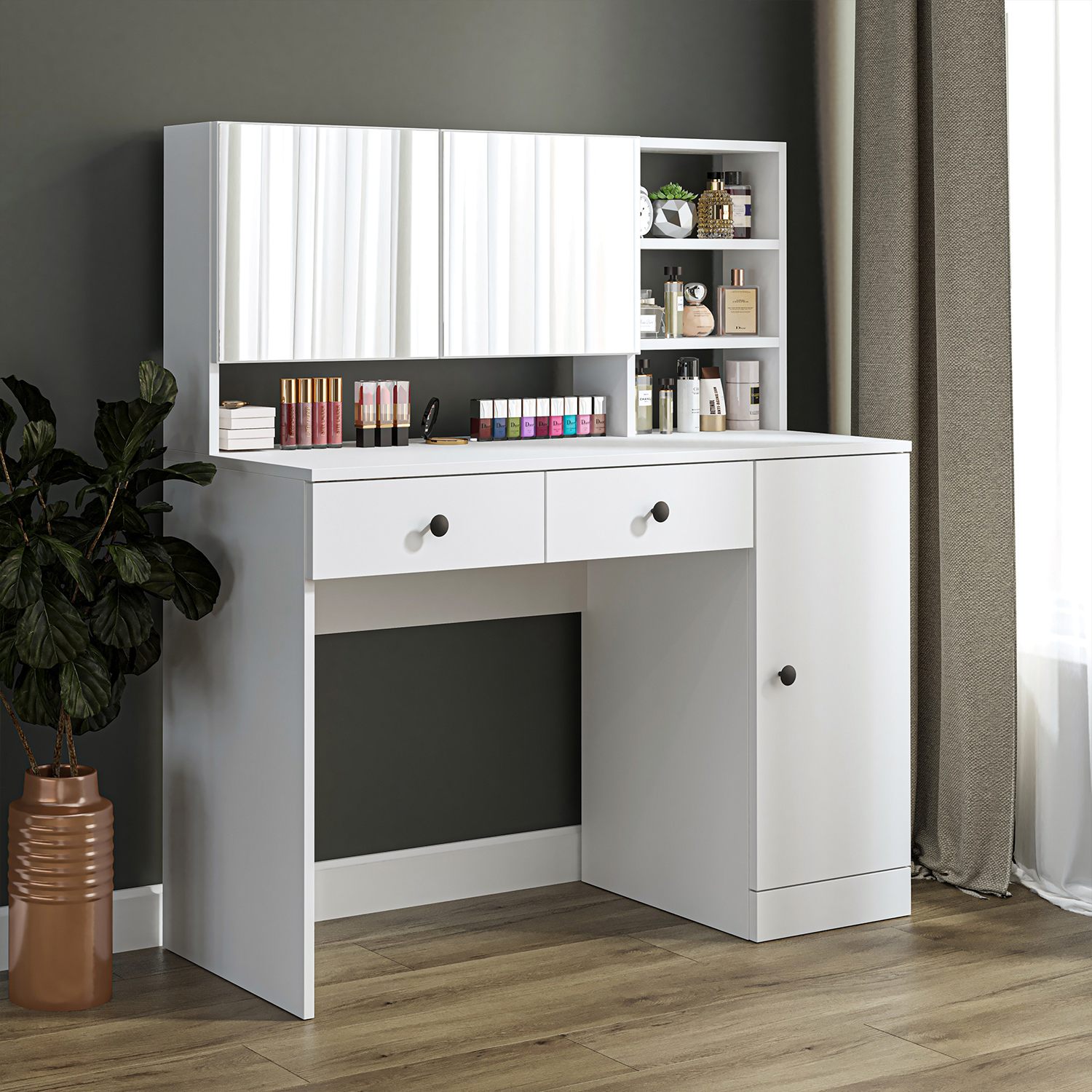 Roomart-2872-Ella-Makyaj-Tuvalet-Masası-Takı-Düzenleyici-Raflı-Kapaklı-Çekmeceli-Beyaz-2
