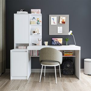Tavolinë pune me raft librash – Nora<span> - </span>L, White