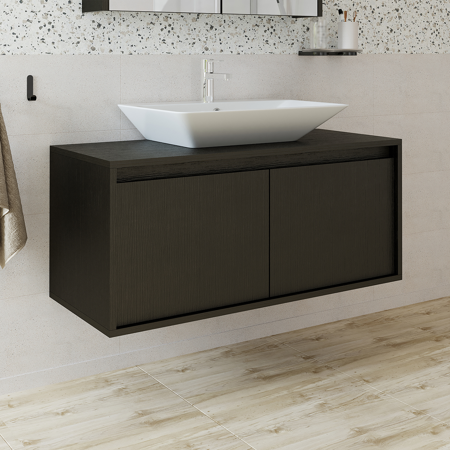 banyo dolabı lavabolu siyah 100 cm 1