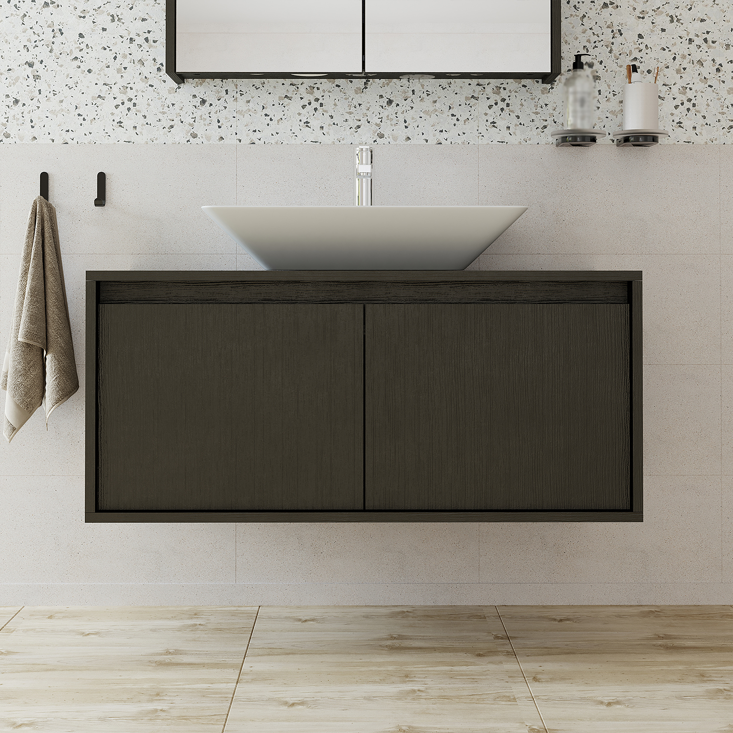 banyo dolabı lavabolu siyah 100 cm 4