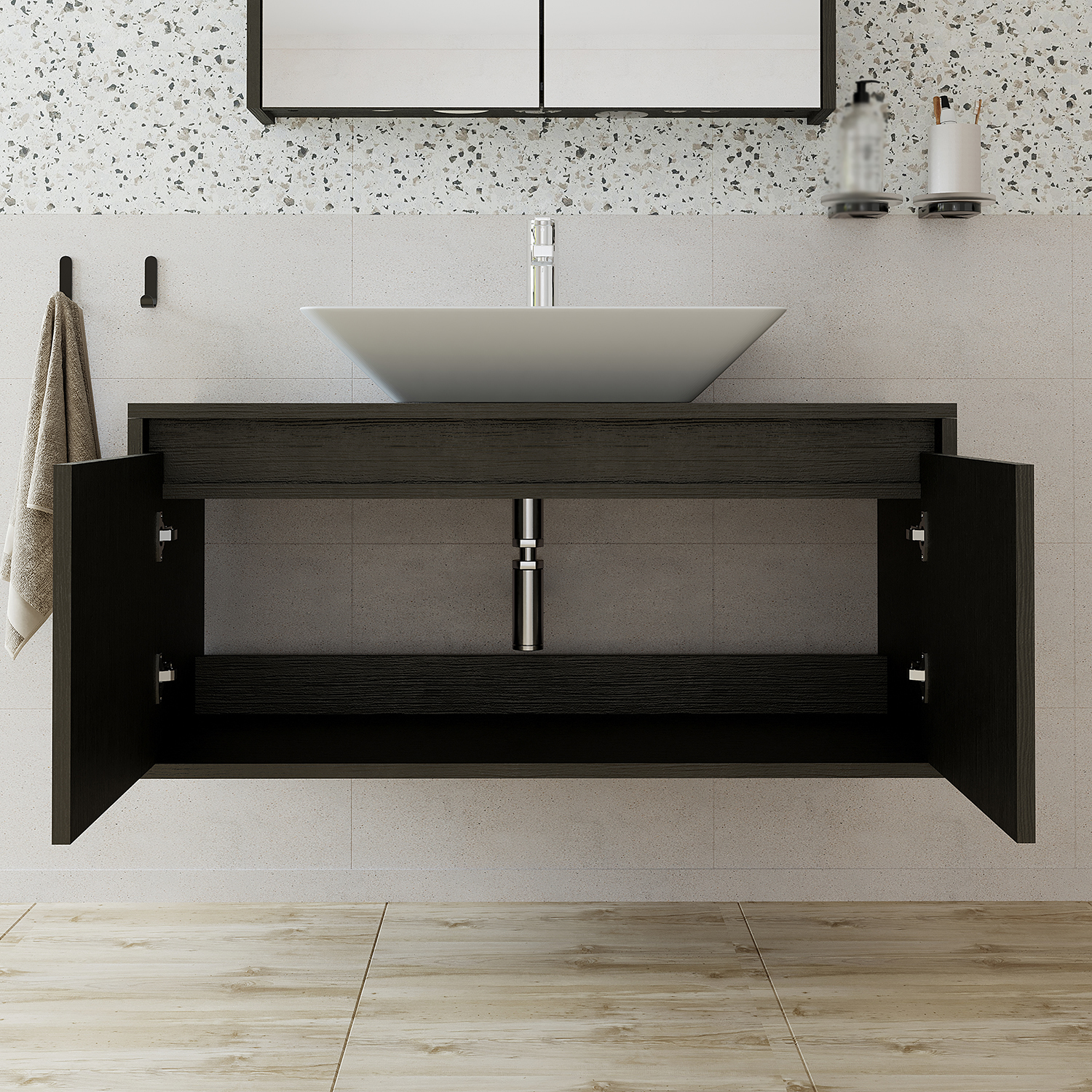 banyo dolabı lavabolu siyah 100 cm 5