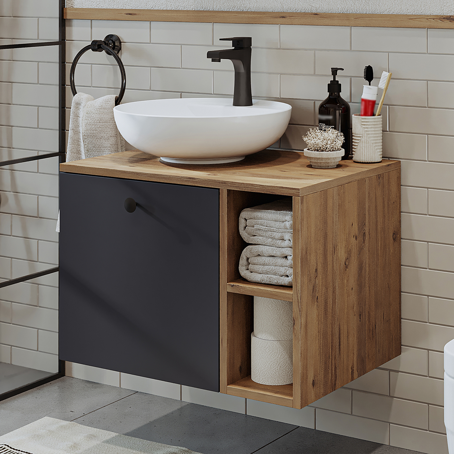 roomart banyo dolabı ahşap antrasit lotus 1